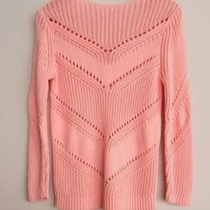 Ann Taylor LOFT Crochet Cotton Blend Back V-Neck Sweater